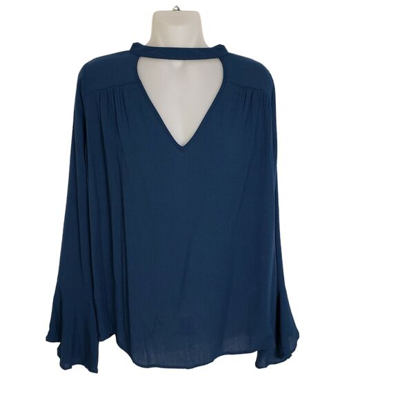 American Eagle Womens Top Medium Choker Long Bell Sleeve Peasant Boho Keyhole - Picture 1 of 10